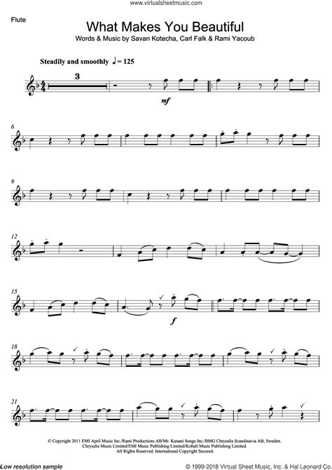 Direction What Makes You Beautiful Sheet Music For Flute Solo