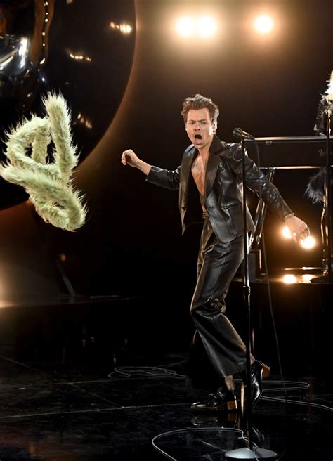 Harry Styles Feather Boa Steals The Show Grammy Awards Icon