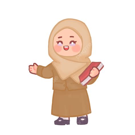 Gambar Chibi Guru Muslim Yang Lucu Memakai Jilbab Dan Membawa Buku