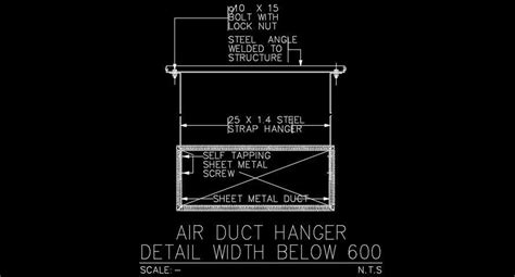 Air Duct Hanger Detail Width Below 600mm 2d Autocad Drawing Cadbull