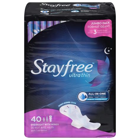 Save On Stayfree Ultra Thin Pads Overnight With Wings Jumbo Pack Order