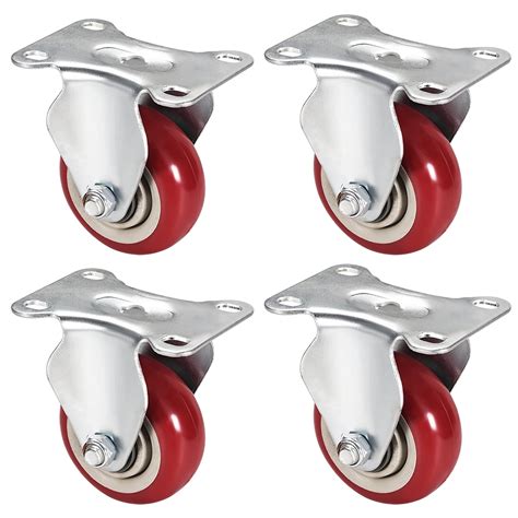 Fixed Caster Wheels 288 Inch Dia Pu Caster Top Plate Red 265lb