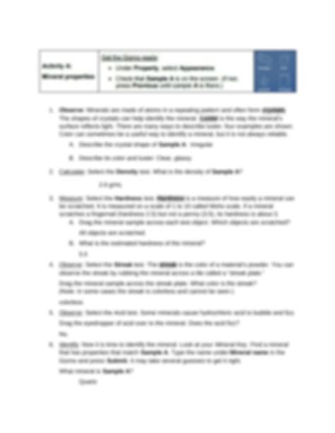 Answer the following questions in the spaces provided. 2.3 Mineral Identification SE.docx - Name Date Student Exploration Mineral Identification ...