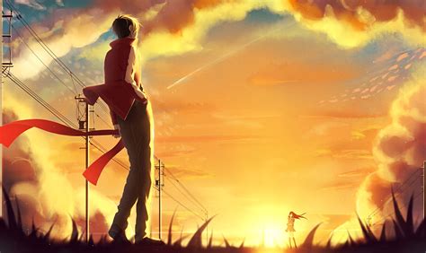 Boy And Girl On Sunset Anime Illustration Hd Wallpaper Wallpaper Flare