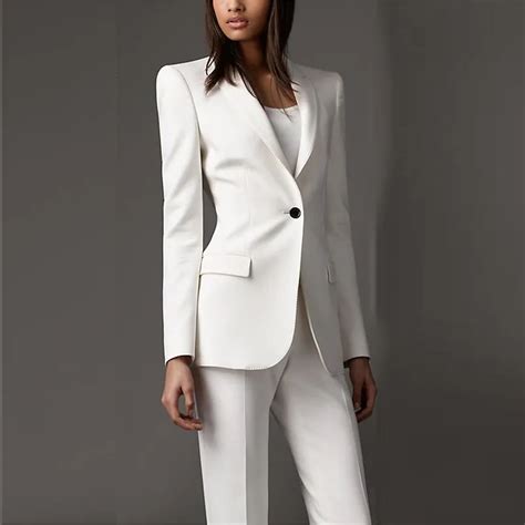 White Formal Women Business Formal Office Lady Outfit Suits Female Slim Fit Fashion 2 Pieces