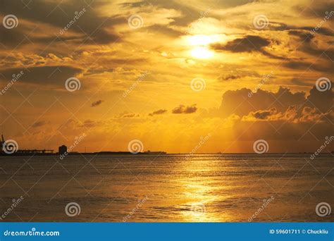 Golden Sunset At Estuary Of Tamsui River Stock Image Image Of Shining