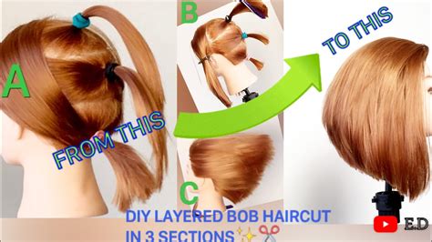 Tutorial Diy ️layered Bob Haircut In 3 Sections Haircut Bob Cuttinghair Hairstyle Youtube