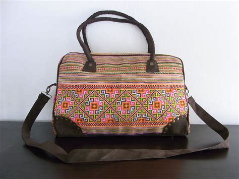 COMPUTER BAG - Vintage HMONG Bag - Leather Strap - Fair Trade Thailand ...