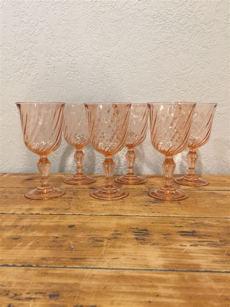 Vintage Drinking Glasses Set Of 6 Pink French Glassware Arcoroc Pink Rosaline 6 Oz Water