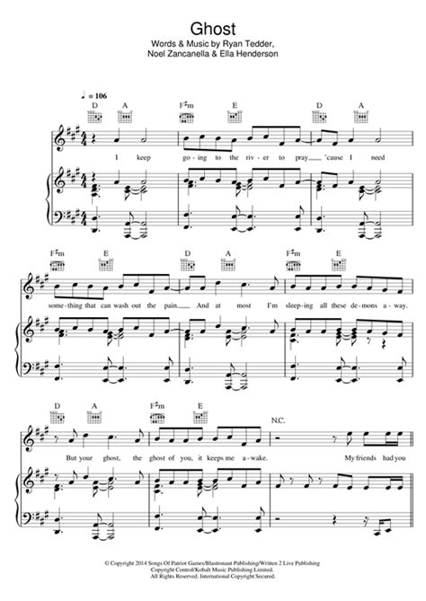 Ghost Sheet Music By Ella Henderson Piano Vocal And Guitar Right Hand