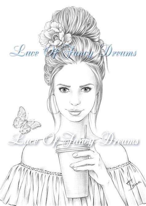 Coloring Page For Adult Beautiful Woman Coloring Sheet To Etsy