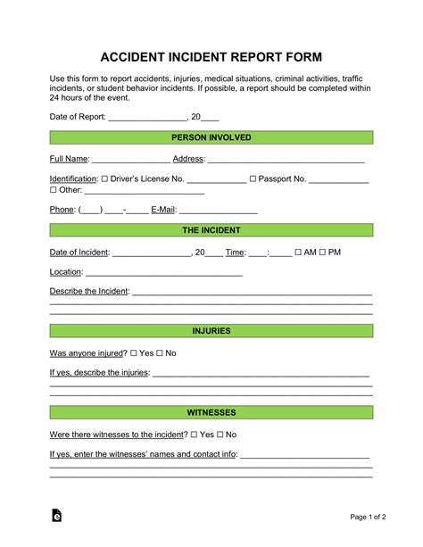 Free Accident Incident Report Form PDF Word EForms