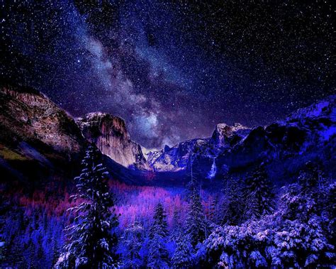 Yosemite National Park Midnight Milky Way Galaxy Snow Winter Photograph