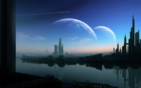 Outer Space Cityscapes City Planets Digital Art Science Fiction