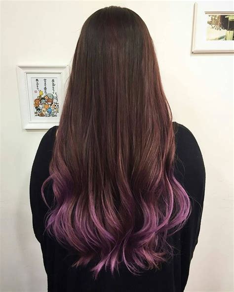 a hint of purple at the ends of your hair the gradient of the warm brown and lilac color