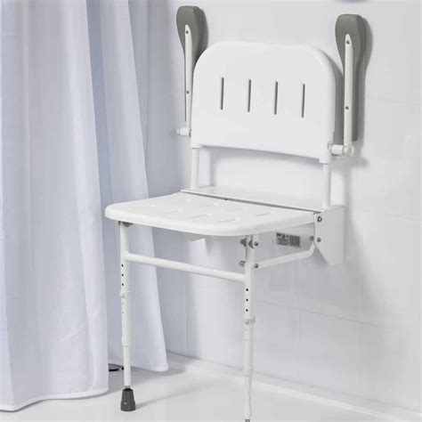 Wall Mounted Folding Shower Seat With Legs Back And Arms Elderease