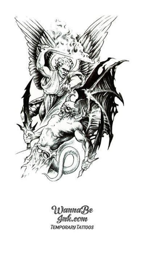 Warrior Angel Fighting Demon Best Temporary Tattoos Etsy