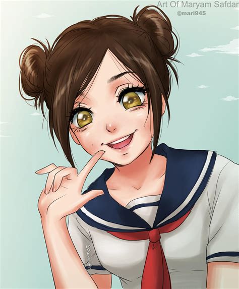 High School Girl With Twin Buns By Mari945 On Deviantart