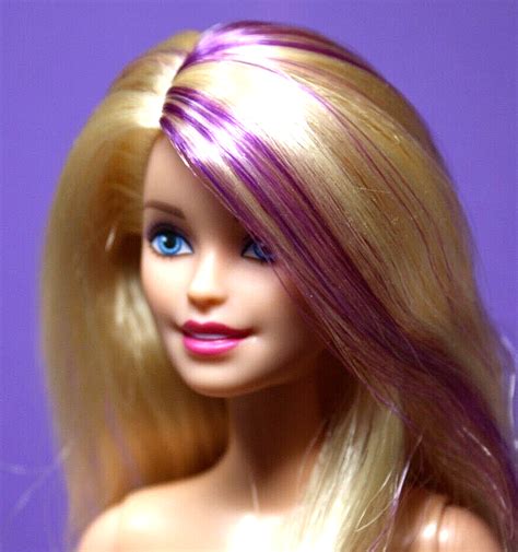 barbie doll nude blonde w purple streaked hair blue eyes smile new ebay