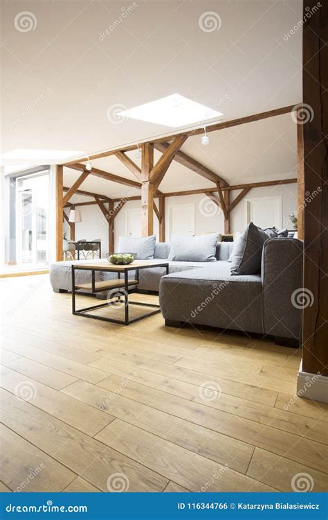 Spacious Grey Living Room Interior Stock Photo Image Of Corner Brown