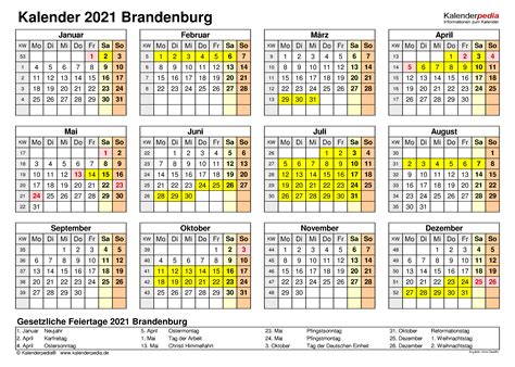 Hier ist der universelle kalender 48ds für januar 2021. Kalender 2021 Brandenburg: Ferien, Feiertage, Excel-Vorlagen