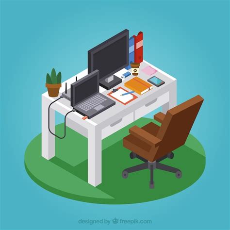 Free Vector Isometric Workspace With Professional Style