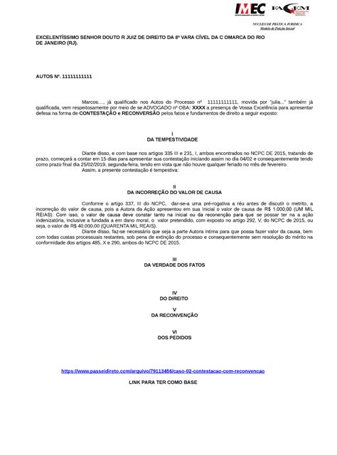 Contesta O Com Reconve O Em Andamento Nucleo De Pr Tica Juridica