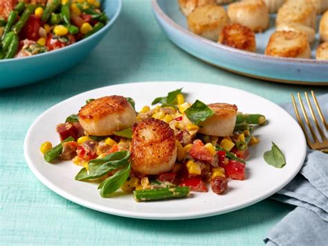 Seared Scallops With Creamy Summer Succotash Recipe Food Network Kitchen Food Network