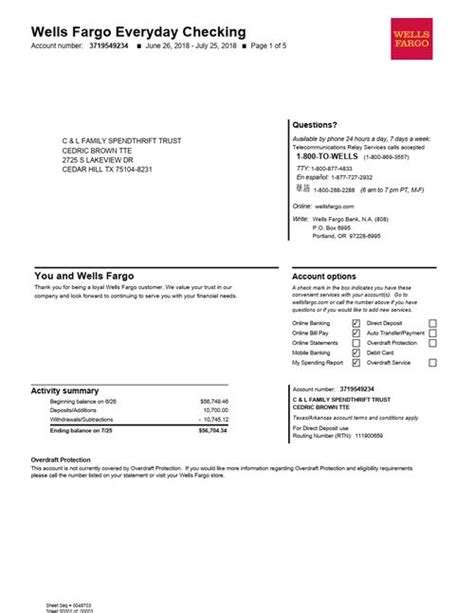 Printable Fillable Editable Wells Fargo Bank Statement Template