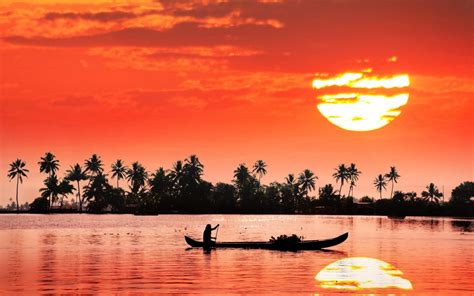 Kochi Kerala India Red Sky Sunset Reflection Landscape Photography 4k Ultra Hd Desktop