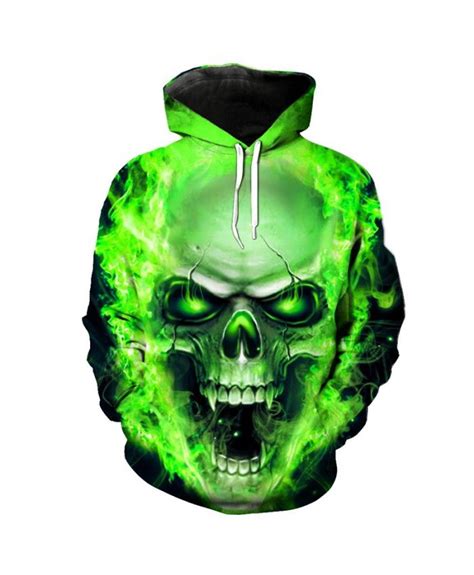 Green Skull Head Hoodie New 2019 Mens Sweatshirts Street Hip Hop