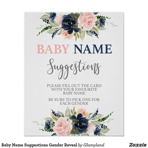 Baby Name Suggestions Gender Reveal Poster | Zazzle.com | Gender reveal signs, Name suggestions ...