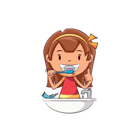 Cute Girl Brushing Her Teeth Illustrations Royalty Free Vector