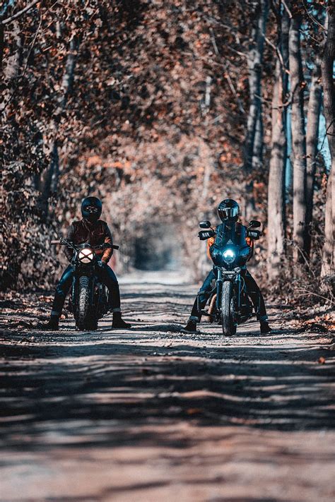 Motorcyclists Bikers Bike Motorcycle Forest Road Hd Phone