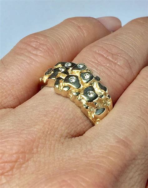 Vintage 14k Solid Gold Mens Diamond Nugget Rings Men Etsy