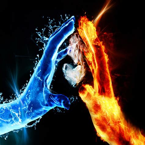 Love Heart Hands Fire Ice Water Elements Fire And