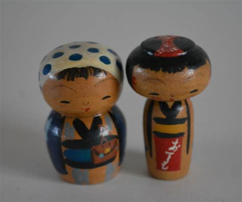 Pair Of Kokeshi Dolls Miniature Vintage Japanese 5 Etsy Kokeshi