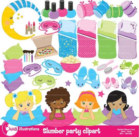 Slumber Party Clipart Sleep Over Clipart Girls Spa Night Etsy