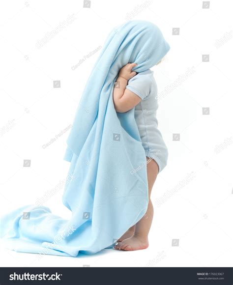 Baby Standing Hiding His Face Blanket Stock Photo Edit Now 176023067