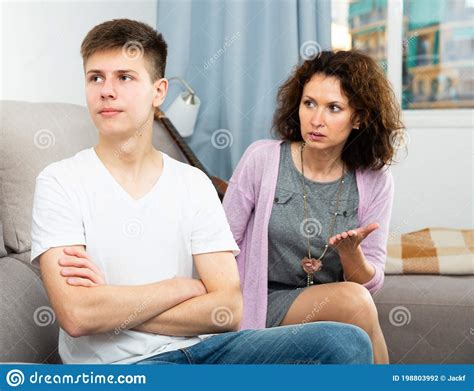 Mother Scolding Troubled Teen Boy Stock Photo Image Of Psychology