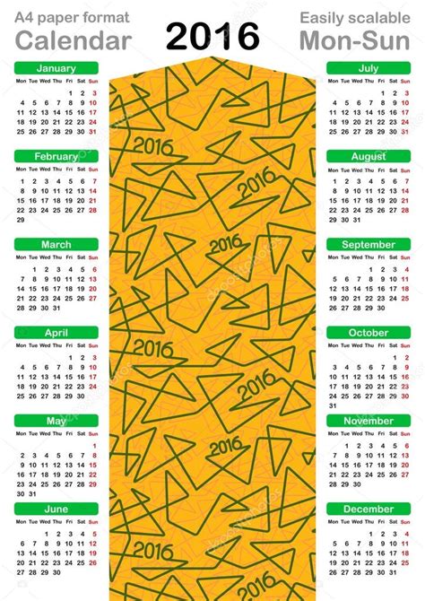 Plantilla De Calendario 2016 Stock Vector By ©moiseev 74323475
