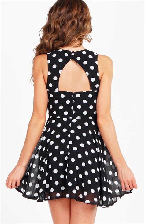 Open Back Polka Dot Dress In Black DAILYLOOK