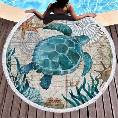 Ocean Bohemian Turtle Beach Towel Round Sea Large Oversized Microfiber