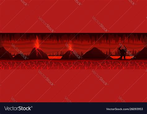 Burning Hell Landscape With Volcanoes And Demon Vector Image