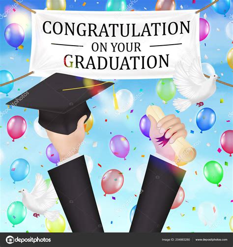 Congratulations Graduation Banner Diploma Hat — Stock Vector © Siiixth