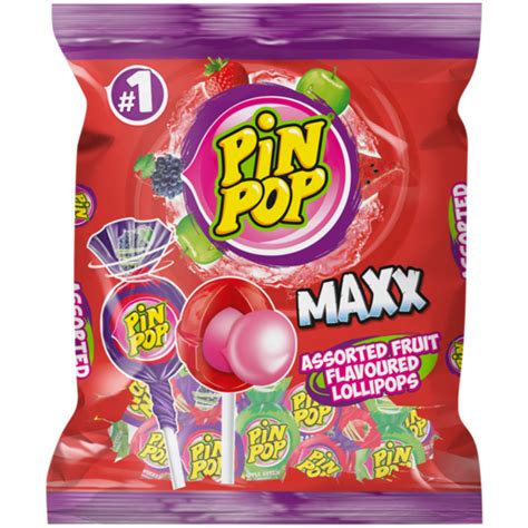 Pin Pop Maxx Assorted Flavoured Lollipops 8 Pack Boiled Sweets