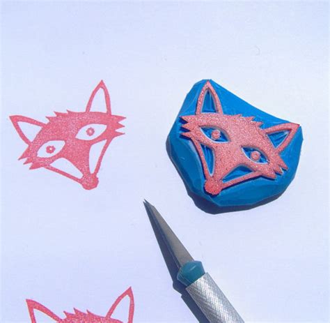 Fox Rubber Stamp Fox Stamp Woodland Animal Stamp Forest Hand Carved