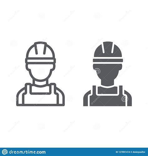 Builder Line And Glyph Icon Engineer And Man Construction Worker Sign