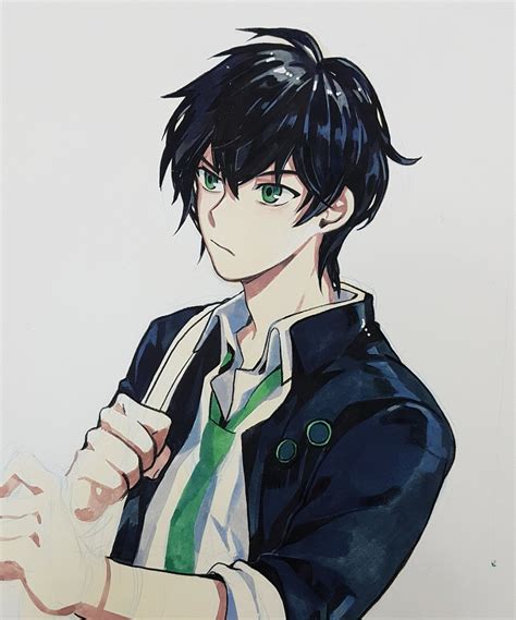 Anime Guy With Green Eyes And Black Hair