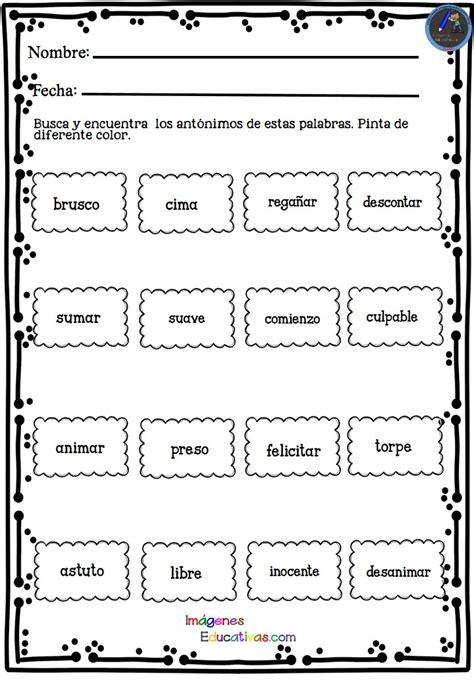 Nuevas Fichas Para Trabajar Los Sinónimos Y Antónimos 5 Imagenes